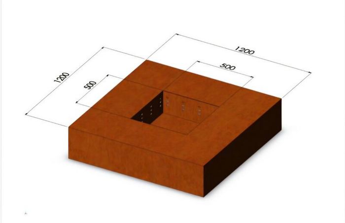 Corten Steel Square Garden Fire 1.2 Metre x 1.2 Metre