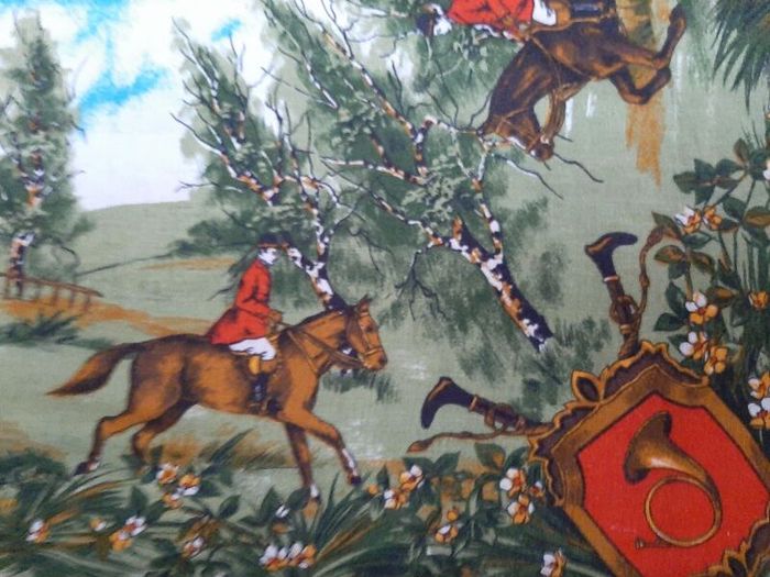 vintage horse hunting table cloth 60's