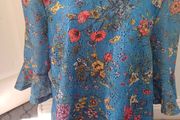 Oasus Blue 3/L Floral Blouse in Size L