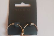 Pilgrim Danish Design Gold Tone Hammered Textured Open Hoop Earrings New CAN POST