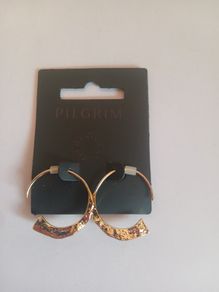 Pilgrim Danish Design Gold Tone Hammered Textured Open Hoop Earrings New CAN POST