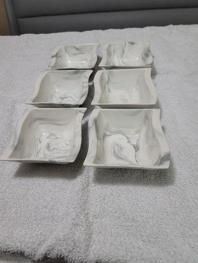 Stylish Modern Porcelain China Square 55 Piece Dinner Set, Marble Grey, Dinnerware, Dinner Party Set. Plates, Cups Mugs Bowls Egg Cups