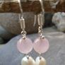 Sterling Silver,Rose Quartz, Pearl Earrings, New, Handmade Image 4
