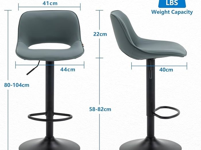 Bar Stools Set of 2 Modern Swivel Barstools, Adjustable Counter Height Bar Chairs Faux Leather Upholstered Counter Stools with Hollow Back for Kitchen Island, Greyish Green