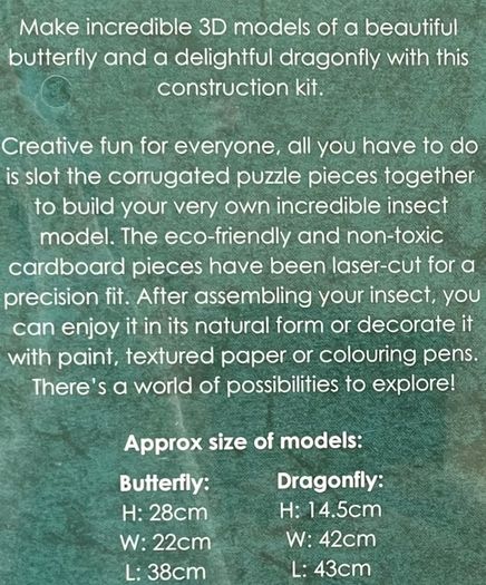 3D 2pc Insect Model Maker. Butterfly and Dragonfly.