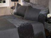 Crushed Velvet Band Duvet Set, Double Size, Charcoal Grey