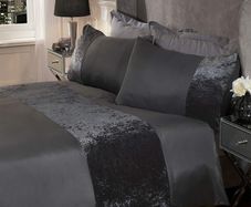 Crushed Velvet Band Duvet Set, Double Size, Charcoal Grey