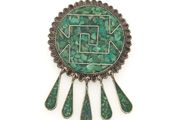 Vintage Mexican Signed 925 Sterling Silver Turquoise Inlay Brooch