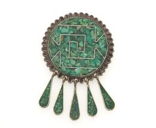 Vintage Mexican Signed 925 Sterling Silver Turquoise Inlay Brooch