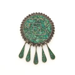 Vintage Mexican Signed 925 Sterling Silver Turquoise Inlay Brooch