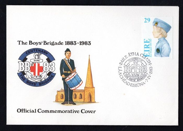 1983 Ireland Centenary of the Boys' Brigade Commemorative Stamps Official Boys Brigade Private First Day Cover (FDC) with Baile Atha Cliath (Dublin) Pictorial cancel