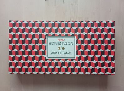 Games Room Chess Checkers Board Game Box Set Red & Black Edition OOP