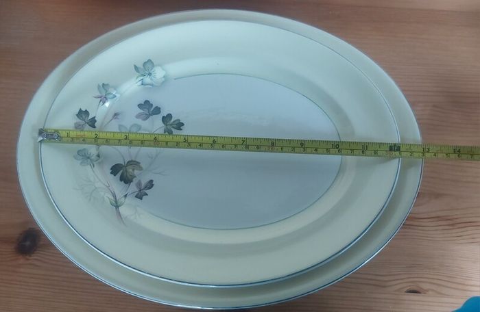 Lovely Vintage Set of Two Matching Graduated Platters by Johnson Bros in a Fabulous Floral and Foliage Pattern on a Lemon Yellow Banding, Priced as a Pair