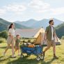 90L Folding Garden Trolley Cart Pull Along Wagon with Telescopic Handle for Beach Camping Festival - Navy Blue Image 4