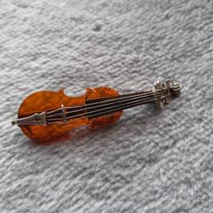 solid silver and amber, violin brooch