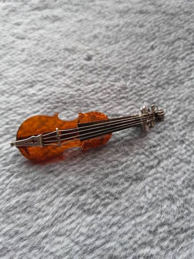 solid silver and amber, violin brooch