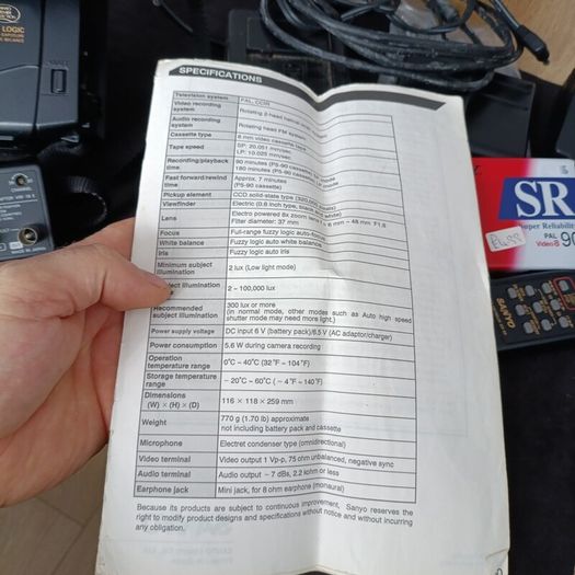 Vintage Sanyo VM-RZ1P Old Tapes Tape Premier Collection 8 mm Movie Video Camera Recorder Camcorder Japan cassette Handycam 8x Auto Focus
