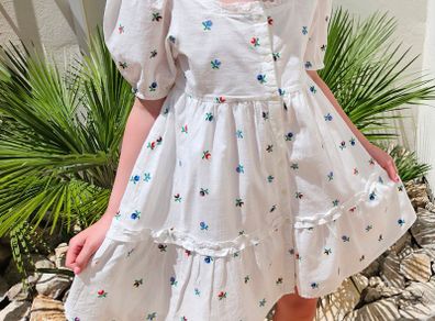 Stunning ZARA Floral Embroidery White Cotton Summer Dress 9 Fits 7 8 9
