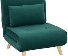 Folding armchair with bed function, foldable velvet-look recliner, adjustable backrest, up to 120 kg capacity, Dark green