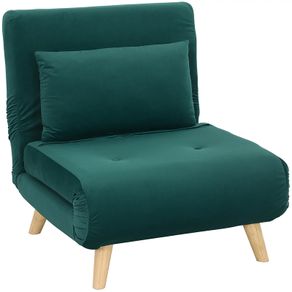 Folding armchair with bed function, foldable velvet-look recliner, adjustable backrest, up to 120 kg capacity, Dark green