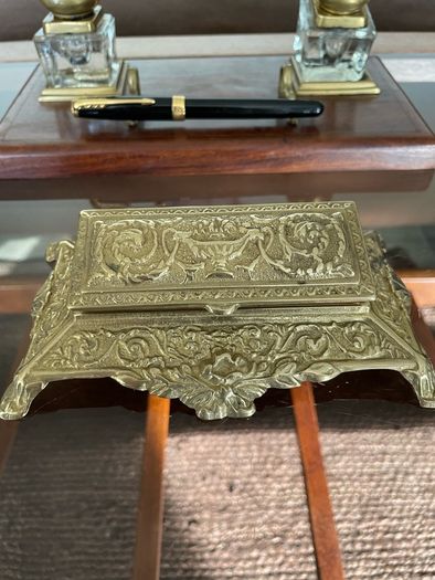 Vintage Ornate Brass Postage Stamp Keepsakes Box