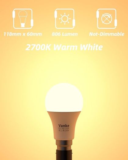 NEW SALE | Bayonet Light Bulb, 9w (60w Equivalent), 2700K Warm White B22 LED Bulbs, 806 Lumen, Non-Dimmable, Pack of 6