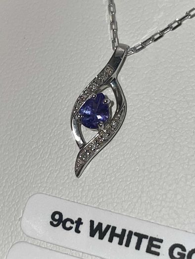 9ct White Gold Flame Diamond Pendant Necklace Chain