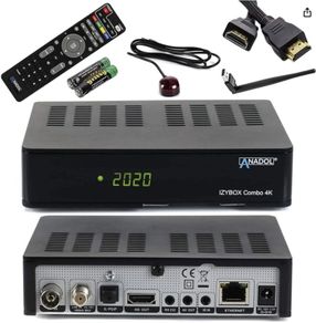 ANADOL IZYBOX 4K UHD Satellite Receiver 2160P - USB PVR Recording Function, Multistream, 2x USB, Astra Pre-Installed, Timeshift, Internet Radio, HDR + HDMI Cable + USB Wifi Stick
