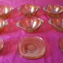 Vereco France Amber Glass 9 Piece Two Handled Soup Bowls and Cups And Saucer Image 2