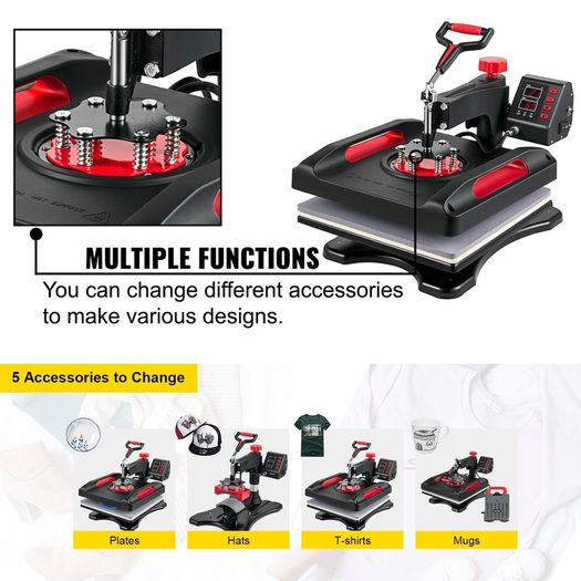 5-in-1 Multifunction Heat Press Machine for T-Shirts Mugs Caps & Plates