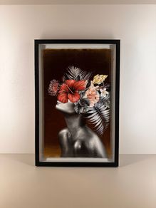 Gold Floral Silhouette Framed Art, Black Box Frame