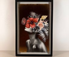 Gold Floral Silhouette Framed Art, Black Box Frame