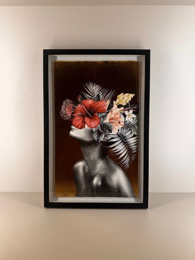 Gold Floral Silhouette Framed Art, Black Box Frame