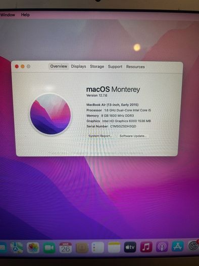 MacBook Air 2015 core i5 128gb Monterey