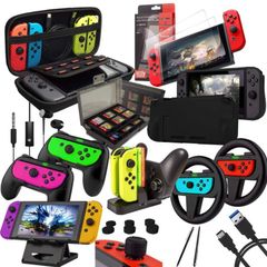 Accessory Bundle Kit designed for Nintendo switch Accessories Geeks and Oled console users Case and Screen protector, Joycon grips and Wheels (FREE POSTAGE)