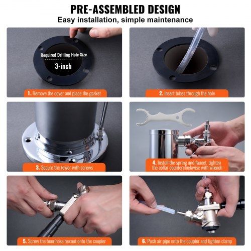Kegerator Tower Kit, Dual Taps Beer Conversion Kit, Stainless Steel Keg Beer Tower Dispenser with Dual Gauge W21.8 Regulator