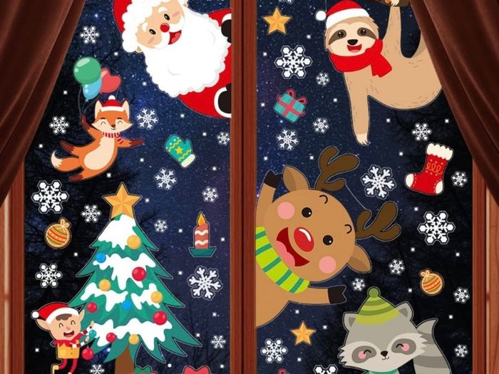 Christmas Window Clings Stickers 8 Sheets Xmas Snowflake Animal Window Decals Display Room Decoration (FREE POSTAGE)