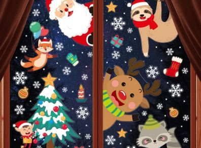Christmas Window Clings Stickers 8 Sheets Xmas Snowflake Animal Window Decals Display Room Decoration (FREE POSTAGE)