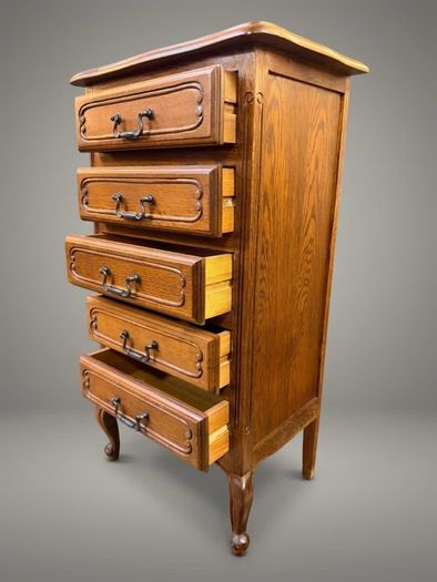 Vintage French Country Carved Oak Tallboy