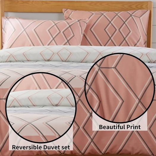 NEW SALE | Havanna Geo Duvet Cover Set Easy Care Quilt Bedding Sets With Pillowcases Luxury Cotton Blend Reversible Ultra Soft Bed Covers, Pink Double