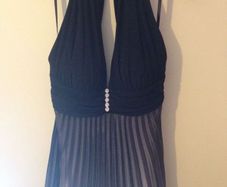 Black/grey halter neck dress.