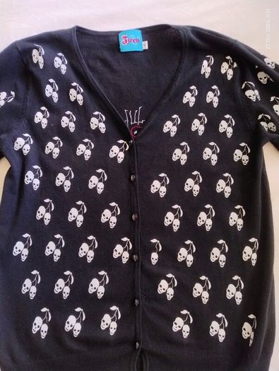 Vintage Y2K Siren Mall Goth Cherry Skull Sequin Cardigan