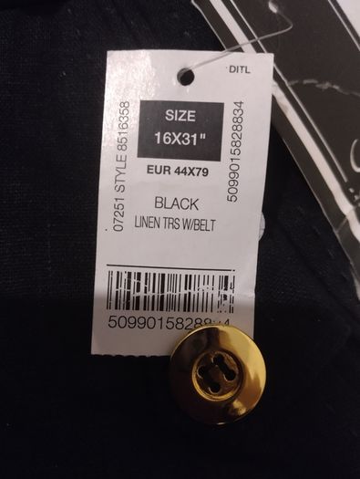 Black Linen Belted Trousers, New With Tags