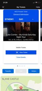 1 x Luke Combs Sat 18th July. 100 Euro