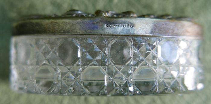 Antique Edwardian Glass Trinket Dish Silver Plate Embossed Lid