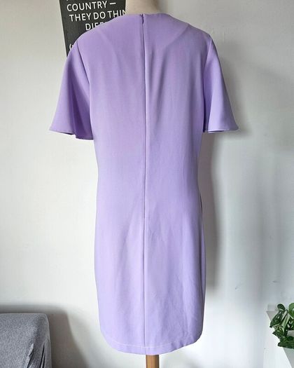Lennon Courtney lilac purple shift dress yellow stitching fluted sleeves 10 12