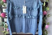Bnwt blue crewneck jumper with frill detail one size