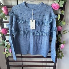 Bnwt blue crewneck jumper with frill detail one size