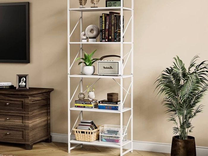 Bookcase 5 Tiers, Floor Standing Book Shelf, Wooden Shelf and Metal Frame Book Rack, Display Storage Rack Shelving Units for Living Room, Home Office - Rustic Brown Bookshelf MULTIPLE COLOURS AVAILABLE (FREE POSTAGE)