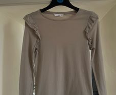 Mango Beige Long Sleeve Top with Ruffle Shoulders - Size XS